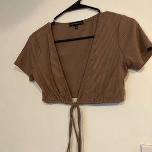 Brown, tie, crop top